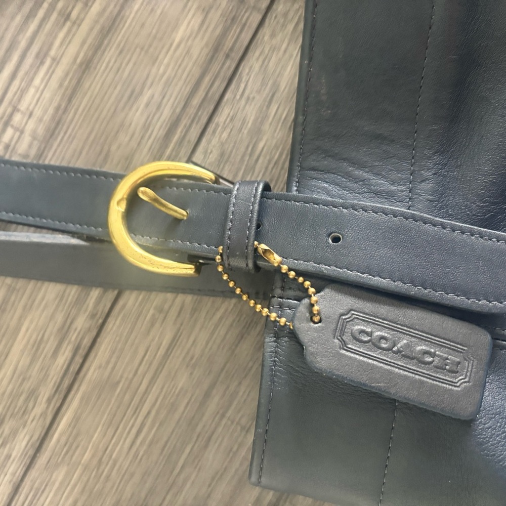 Coach Navy Leather Bag with Gold Buckle